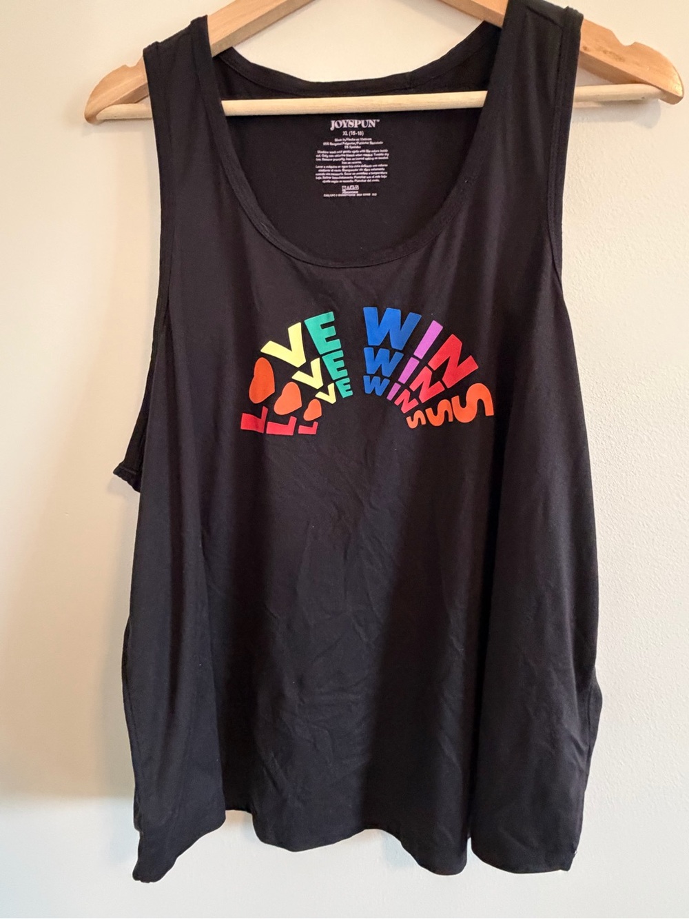 JoySpun Black Tank Top with Rainbow 'Love Wins' Graphic